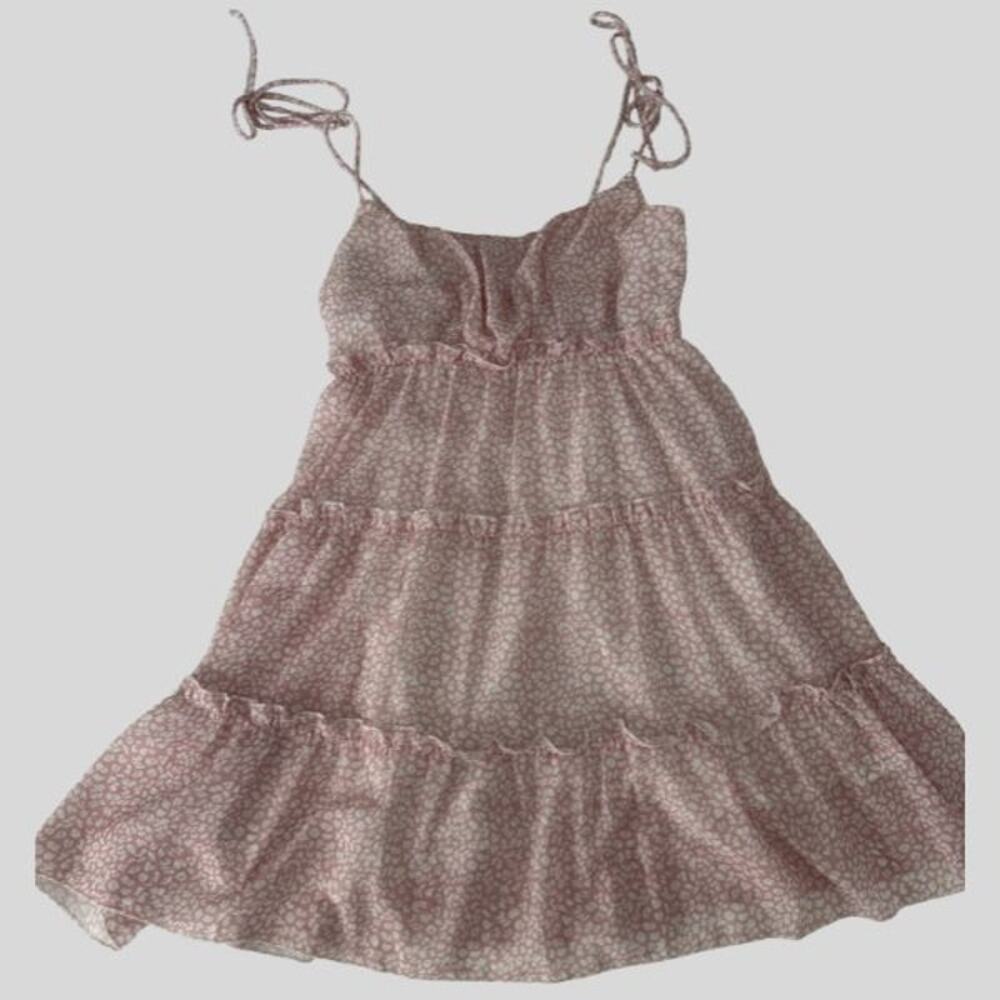 Floral Tiered Babydoll Sundress Tie Straps Lined Ruffle Hem Size S